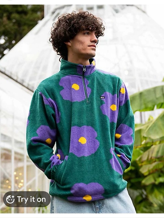 Obey Other - Obey‎ Men’s Streetwear Boho Floral Half-Zip Fleece size Medium